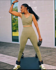 Olive Green V-Cut Active Bra